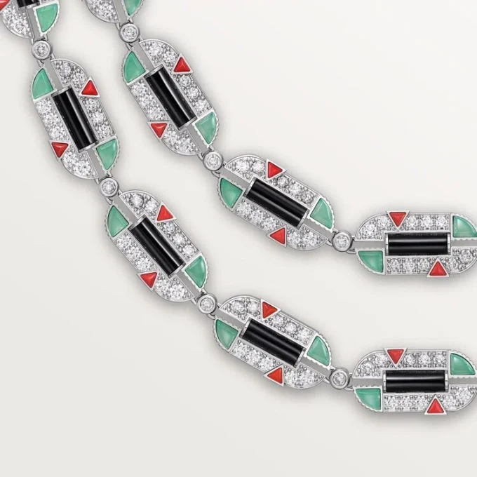 Collier Géométrie & Contrastes, chrysoprase, multi-positions, pavé