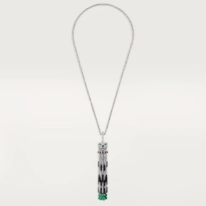 Collier long Panthère de Cartier, émeraude, multi-port, grand modèle, pavé