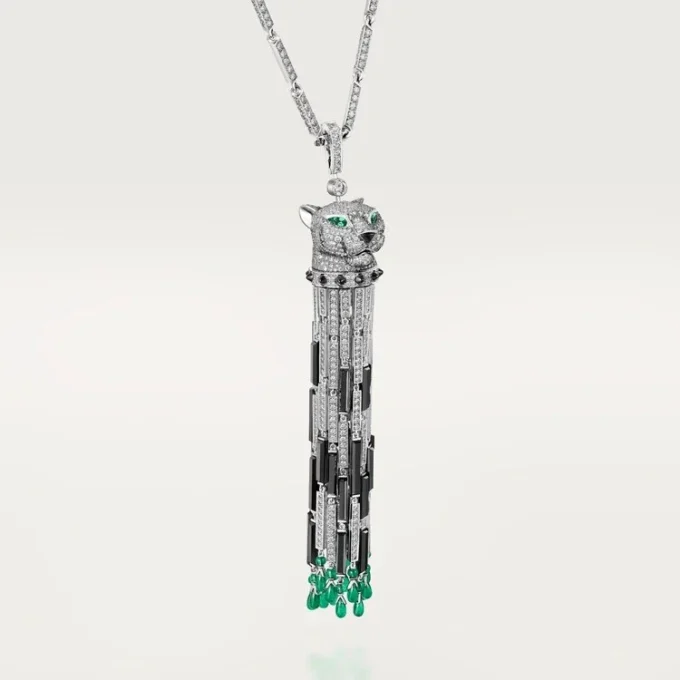 Collier long Panthère de Cartier, émeraude, multi-port, grand modèle, pavé
