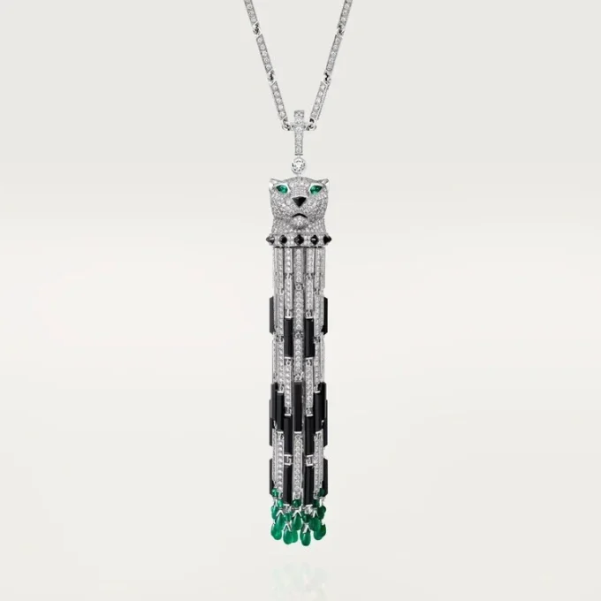 Collier long Panthère de Cartier, émeraude, multi-port, grand modèle, pavé