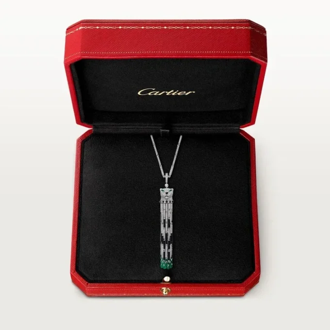 Collier long Panthère de Cartier, émeraude, multi-port, grand modèle, pavé