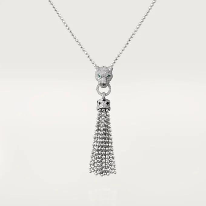 Collier Panthère de Cartier – Or blanc, laque noire, émeraudes, onyx, diamants – Cartier