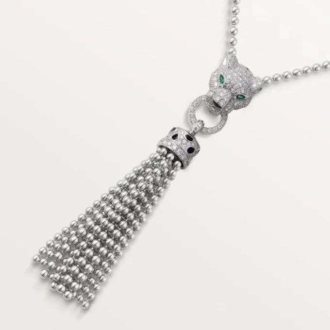 Collier Panthère de Cartier – Or blanc, laque noire, émeraudes, onyx, diamants – Cartier