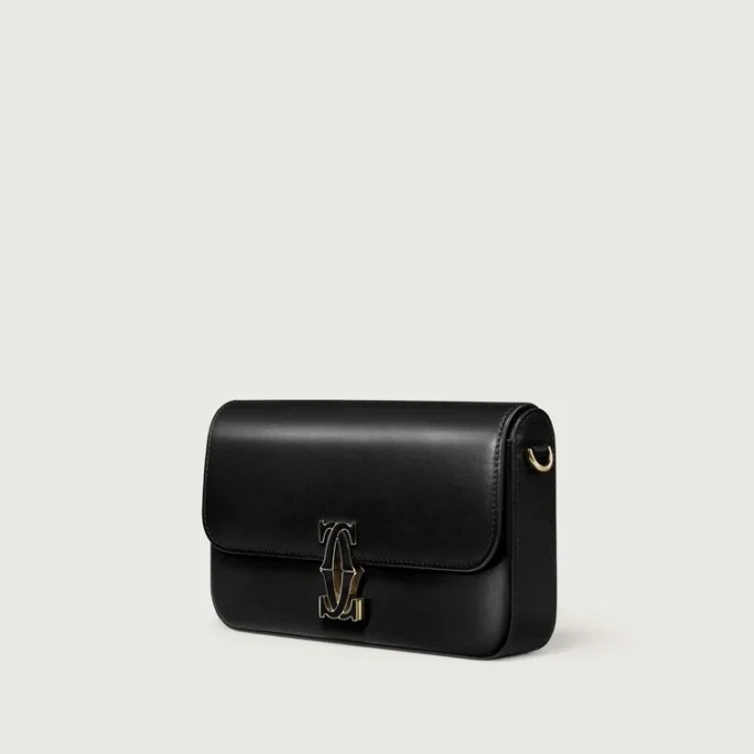Mini sac à chaîne, Double C de Cartier – Cuir de veau noir, finition en or et émail noir – Cartier Mini sac à chaîne, Double C de Cartier – Cuir de veau noir, finition en or et émail noir – Cartier