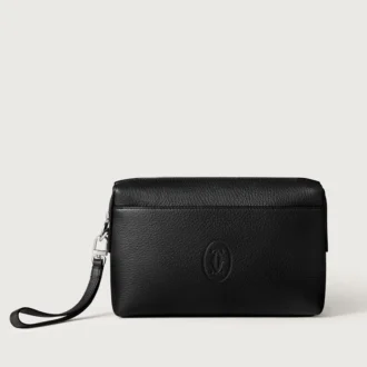 Pochette carrée, Must de Cartier – Cuir de veau noir, finition palladium – Cartier