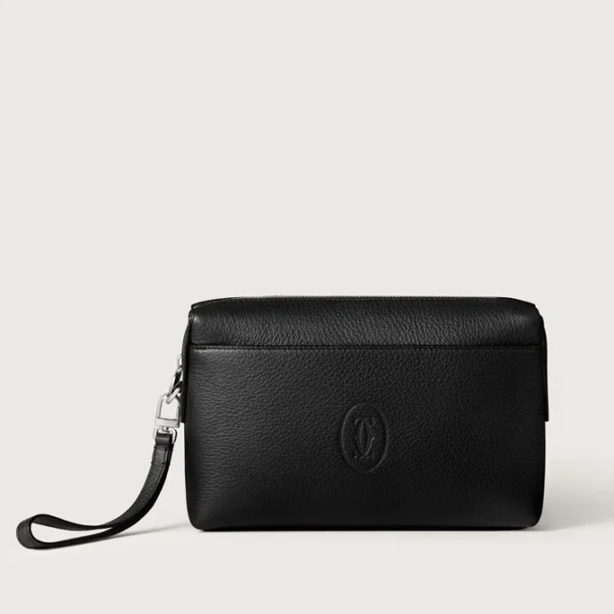 Pochette carrée, Must de Cartier – Cuir de veau noir, finition palladium – Cartier