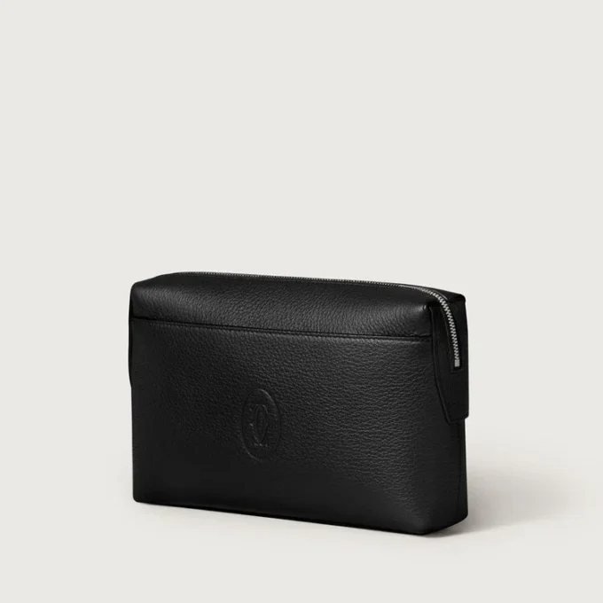 Pochette carrée, Must de Cartier – Cuir de veau noir, finition palladium – Cartier