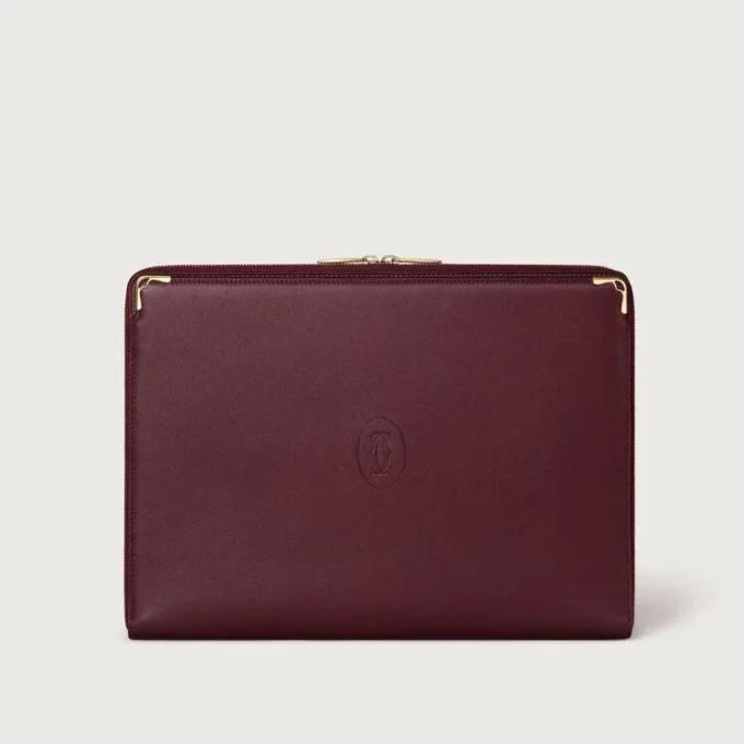Porte-documents, Must De Cartier – Cuir de veau bordeaux, finition dorée – Cartier