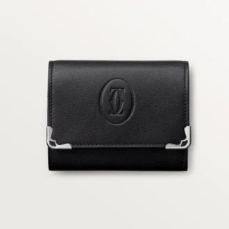 Porte-monnaie carré, Must De Cartier – Cuir de veau noir, finition en acier inoxydable – Cartier