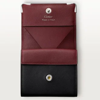 Porte-monnaie carré, Must De Cartier – Cuir de veau noir, finition en acier inoxydable – Cartier
