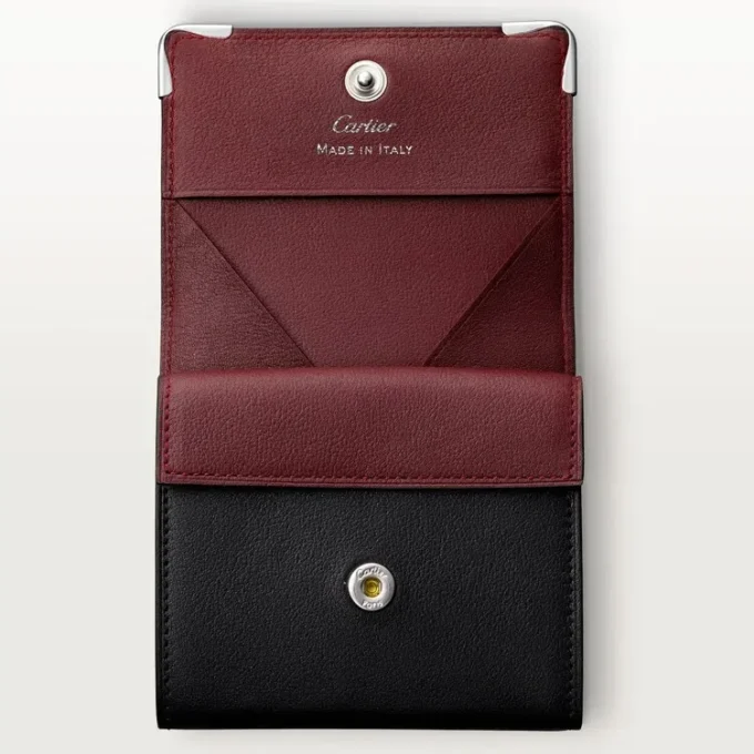 Porte-monnaie carré, Must De Cartier – Cuir de veau noir, finition en acier inoxydable – Cartier