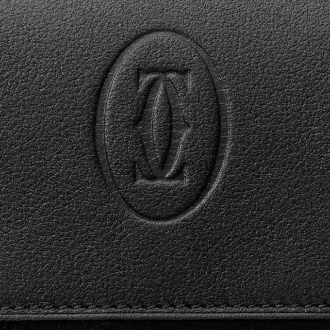 Porte-monnaie carré, Must De Cartier – Cuir de veau noir, finition en acier inoxydable – Cartier