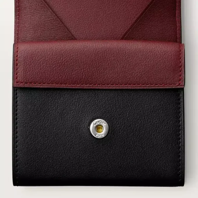 Porte-monnaie carré, Must De Cartier – Cuir de veau noir, finition en acier inoxydable – Cartier