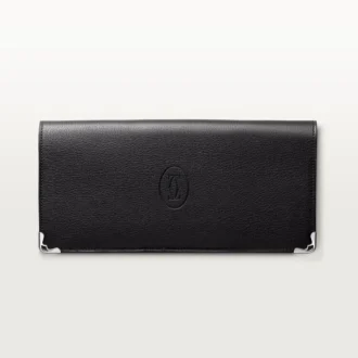 Portefeuille international à soufflets, Must de Cartier – Cuir de veau noir, finition en acier inoxydable – Cartier
