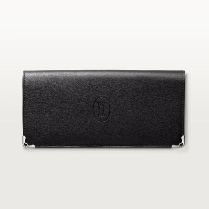 Portefeuille international à soufflets, Must de Cartier – Cuir de veau noir, finition en acier inoxydable – Cartier Portefeuille international à soufflets, Must de Cartier – Cuir de veau noir, finition en acier inoxydable – Cartier