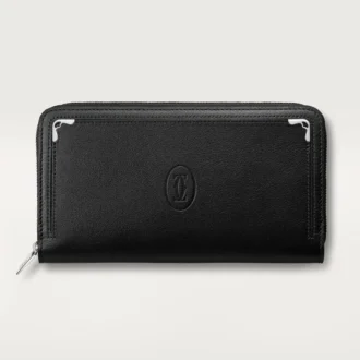 Portefeuille international zippé, Must de Cartier – Cuir de veau noir, finition palladium – Cartier