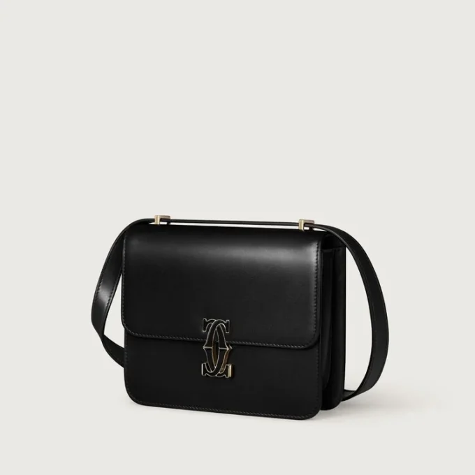 Sac à bandoulière, Mini, Double C de Cartier – Cuir de veau noir, finition en or et émail noir – Cartier Sac à bandoulière, Mini, Double C de Cartier – Cuir de veau noir, finition en or et émail noir – Cartier